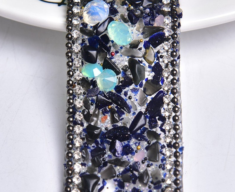 50cm Rhinestones Beads Applique Iron On Applique Trim Blue Etsy