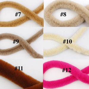 May include: Five different colors of faux fur trim, labeled #7, #8, #9, #10, #11, and #12. The colors are brown, beige, light brown, cream, dark brown, and pink.