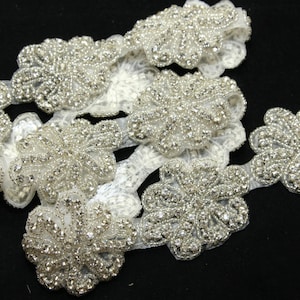 Rhinestone Applique Trim,Embroidery beaded rhinestone crystals applique, Wedding Belt Trim