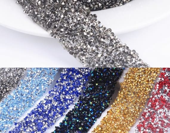 Rhinestone Ribbon Sparkle Crystal Wrap Roll Sewn or Hot Fix for Prom  Dresses Belt Applique Hair Clip Collar Decoration 1 Yard(Silver)