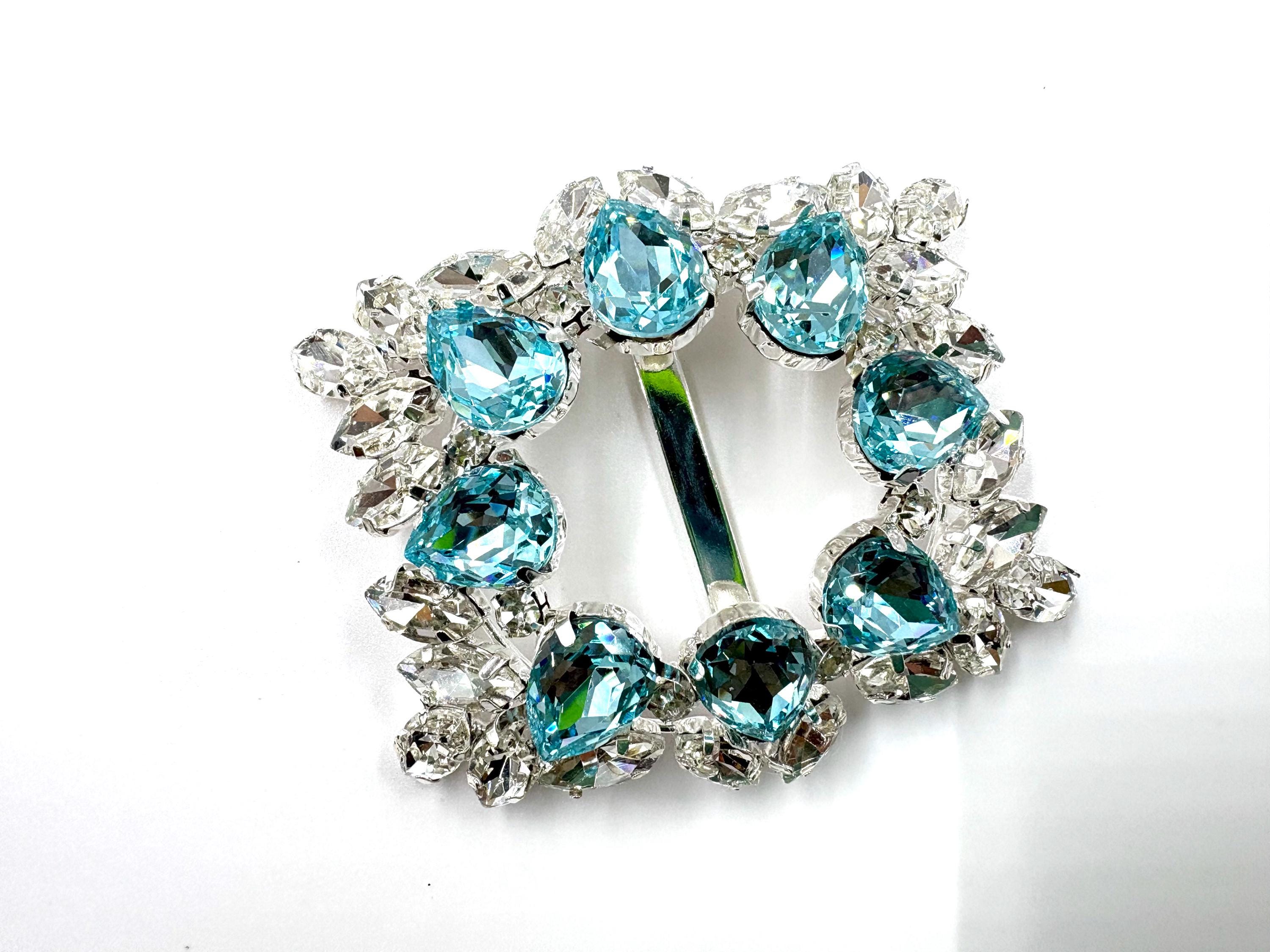 Elegant Blue Rhinestone Buckle for Wedding Belts, Stylish Rhinestone Belt Buckle with Blue Crystals