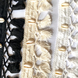 Shell Tassel Trim: Black, White, Beige Cotton Lace - 1 Yard
