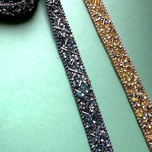 Black Gold Rhinestone Applique Trim: Crystal Gem Sash (1.4 cm, 1 Yard)