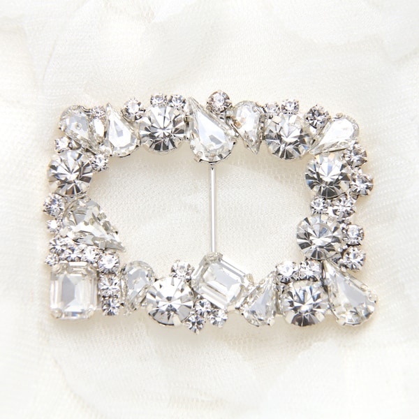 Sales - Belt Buckle, Rhinestone Buckle, Rectangular Crystal Buckle, Wedding Belt Buckle, Slider - slider bar back/nothing at back