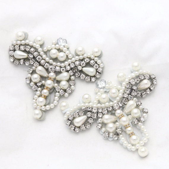 Pair of Faux Pearl Bridal Appliques 3 Color Choices