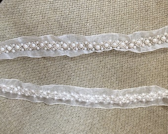 White Or Black Pearl Beaded Trim: Bridal Wedding Dress Sash, 1 Yard
