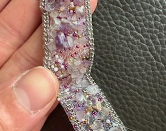 Purple Rhinestone Sash Applique: Crystal Gem Sew On Trim (50cm x 2cm)
