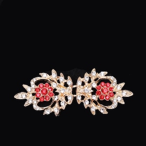 Broche vintage de pan de oro: broche para suéter con diamantes de imitación rojos