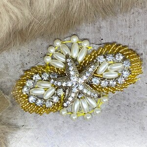 Gold Pearl Applique, Wedding Applique, Shoes Patch Applique, Starfish Applique, Pearl Crystal Applique, Iron On Applique, Shoes Patch