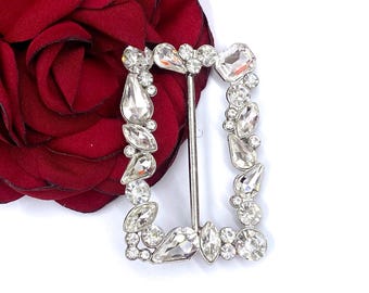 Rhinestone Crystal Belt Buckle: Rectangular Wedding Sash Slider