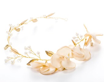 Peach Flower Vines, Peach Pink Flower Wire, Bridal Wedding Hair Jewelry, Flower Girl Wire Accessories, Wedding Supply - No ribbon