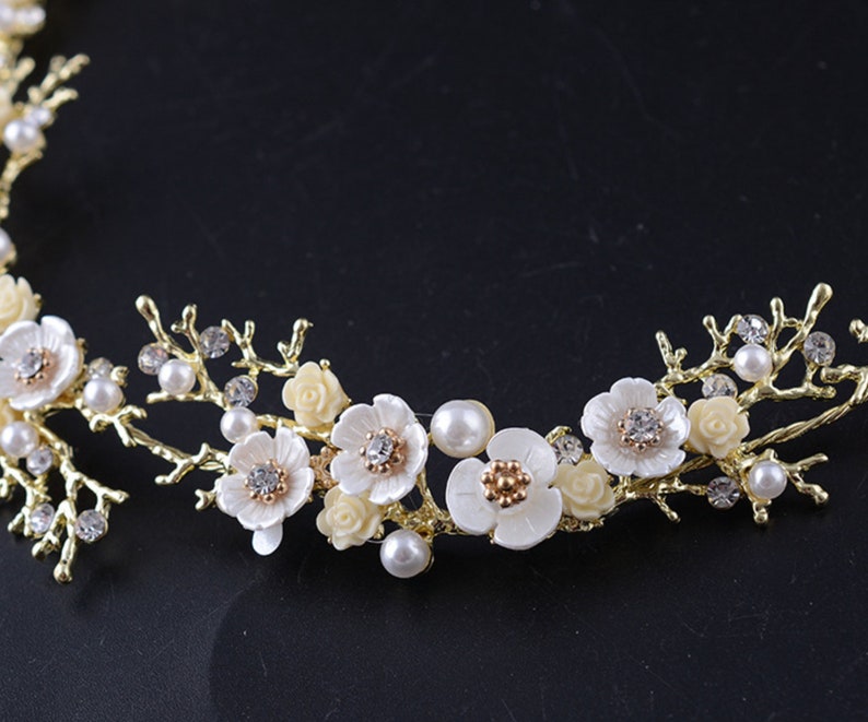 SilverGold Headpiece Tiara DIY Wedding Woodland Sash DIY DIY Tiara Rose Branch Leaf Wire Bridal Tiara Jewelry Pearl flower vine supply