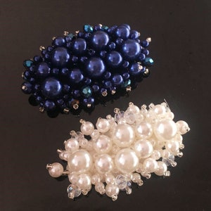 2 Pieces - Dark Blue Or Cream Pearl Rhinestone patch supply, Crystal wedding headpiece supplies, Clutch, Doll, Shoes supplies, Sewing supply