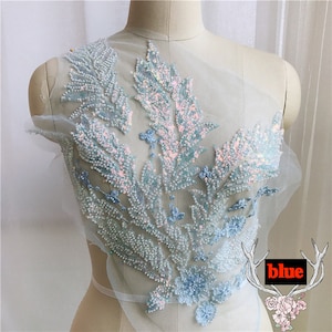Silver Beaded Leaf Lace Flower Lace White Blue Pink Beaded - Etsy