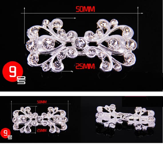 Vintage Style Silver Heart Rhinestone Crystal Wedding Closure Hook and Eye Clasp