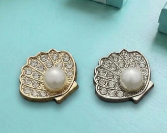 10 pcs Pearl Shell Rhinestone Shank Buttons, Nautical Bridal Embellishments