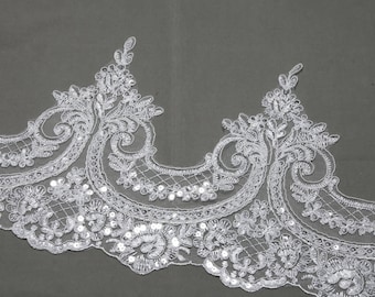 Per 1 Yard - Sequin Lace trim,lace applique, Wedding bridal lace, White embroidery lace,Dress Lace applique trim, Veil lace