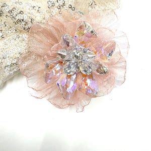 Pink Organza Flower with Glass - Handmade Fabric Flower for Crafts, DIY Wedding Decorations, Hair Accessories, and Gift Embellishments