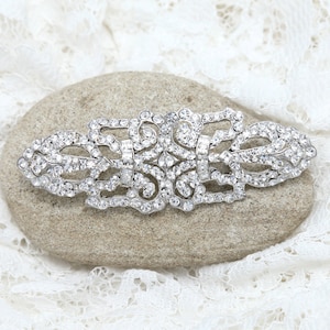 Rhinestone Crystal Wedding Sash Buckle: Silver Tone, Bridal Dress Accessory