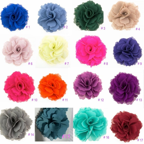 2 pieces - Flat Back Chiffon Flower, Fibre Flower, Color Flower, Organza Flower For Making Shoe Clips,Hair Accessories, Bag, Fashion Jewelry