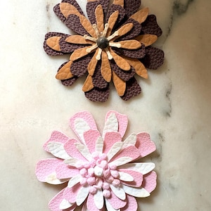 Set of 2 3D Leather Flower Patches, Metallic Daisy Sunflower Appliques, Craft Supply