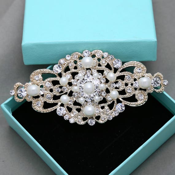 Rhinestone Pearl Wedding Belt Buckle: Rose Gold or Silver  display picture 2