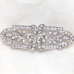 Rhinestone Crystal Buckle Clasp: Silver Tone Sash Belt Buckle (2.95" x 0.86")
