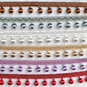 1 Meter - Satin Wrap Wooden Balls Trim, Pom Pom Trim, Curtain Tassel, Lace Trim, Upholstery Decoration, Fringe Tassel, Wooden Ball Lace