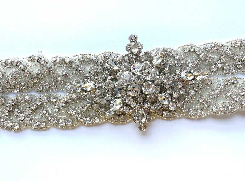 Crystal Beaded Trim Wedding Belt Trim Bridal Accessories Sew On Iron On Applique Trim Crystal Clear Rhinestone Trim
