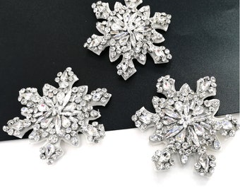 Rhinestone Crystal Snowflake Appliques - Winter Star Embellishments (2 Pieces, 7cm)