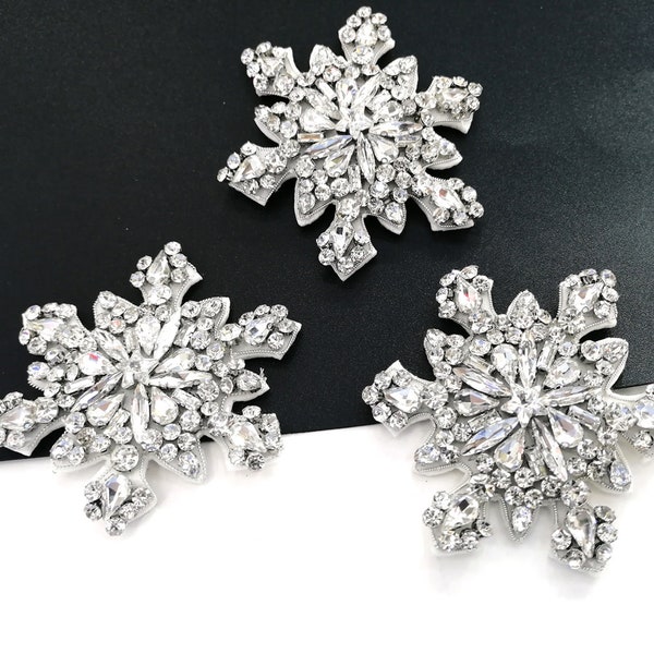 2 Pieces - Winter Snowflake Applique, Rhinestone Crystal Applique, Crystal Star Snowflake Pad Applique,  Crystal applique, Star applique