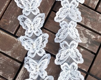 Ivory Butterfly Lace Trim: Wedding Dress, Jewelry Embellishment