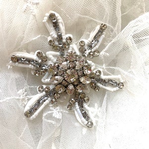 2 pieces- Snowflake patch, Snowflake pearl applique,Crystal applique, Beaded rhinestone crystals applique, Snowflake applique