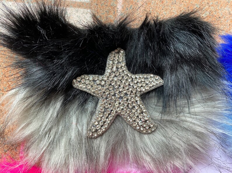 Starfish Crystal Fur 1 Pair Faux Fur stripe Fur Slide For Making Sandals Slippers Or Bag Decoration Or Hat Short Fur Stripe