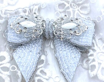 White Beaded Bow Bowknot, Crystal Bowknots, Rhinestone Crystals Bowknot, Sewing Bowknot, Flat Back Shoes Decoration