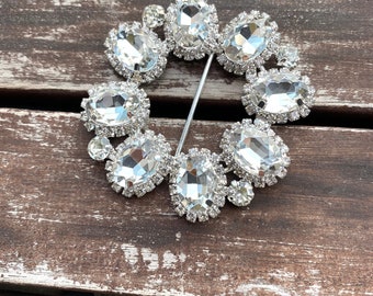 Rhinestone Crystal Wedding Buckle Slider: Bridal Sash & Belt (30mm Inside, 60mm Outside)