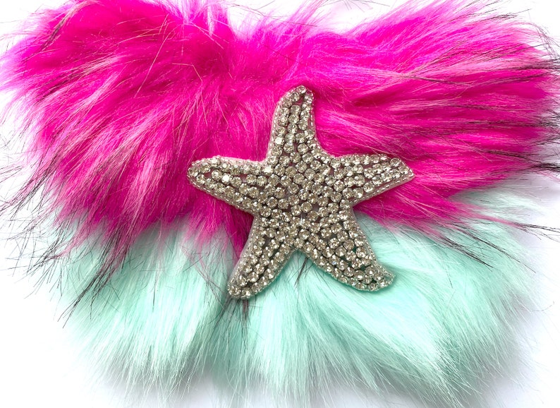 Starfish Crystal Fur 1 Pair Faux Fur stripe Fur Slide For Making Sandals Slippers Or Bag Decoration Or Hat Short Fur Stripe