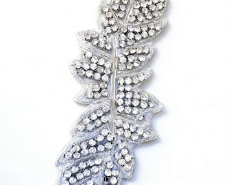 Iron-On Leaf Appliqué – Rhinestone Embellishment for Wedding Fashion Headpiece Accessories Crafts
