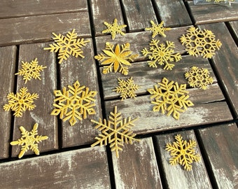 10pcs /30 pcs - Christmas Winter Gold Snowflake Embroidery Iron Sew On Lace Applique Patch