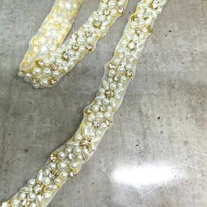 Pearl Rhinestone Applique: Crystal Bridal Wedding Dress Belt Trim