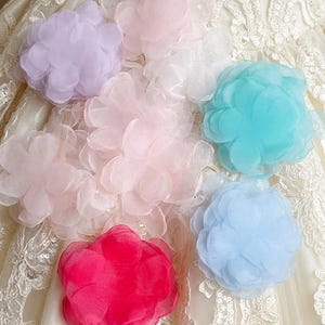 手芸用品用オーガンジーフラワーパッチ、ブライダルドレス用透け感のある生地の花飾り