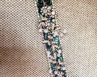 Blue Green Rhinestone Wedding Applique For Making Bridal Belt – Bridesmaids Crystal Sash Trim (45cm)