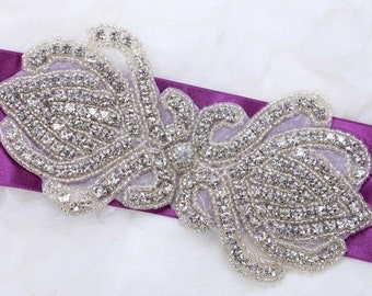 Crystal Applique, Wedding Belt Applique, Beaded Applique, Iron Sew Applique, Wedding Dress Belt Sash Applique