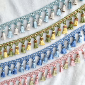 1 Meter - Blue Tassel Trim, Pink Tassel Trim, Green Tassel Trim, Cotton Trim, Cotton Fringe, Tassel Trim, Curtain Tassel, Tassel Trims