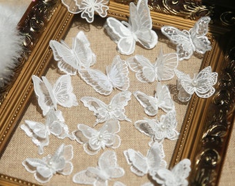 10 Piece Random Mix Assorted Wedding Lace Butterfly, Lace Pearl Butterfly, Headpiece Craft, Wedding Decoration, Jewelry Material