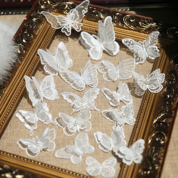 10 Piece Random Mix Assorted Wedding Lace Butterfly, Lace Pearl Butterfly, Headpiece Craft, Wedding Decoration, Jewelry Material