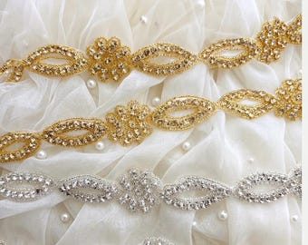 Rhinestone Bow Applique: Crystal Wedding Belt Sash, Iron On Embroidery