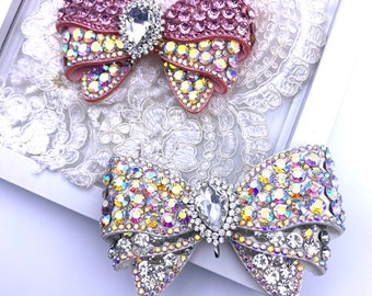 Rhinestone Crystal Flat Back Bowknot, Pink White Crystal Bowknot, Beaded Stone Bow, Flat Back Bowknot For Making Shoes, Hair Accessories