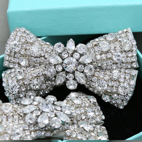 Rhinestone Bow Applique: Crystal Bow, Hair Accessories (8cm/6cm)