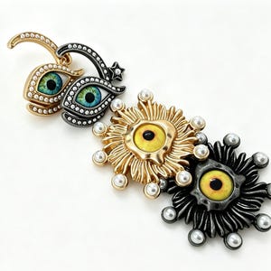 Set of 4 Gold Black Enamel Evil Eye Charms – Crystal Pendants for Jewelry Making
